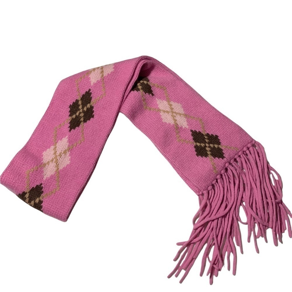 Mariele Waithe 100% Cashmere Pink Argyle Print Fringe Sweater Pink GUC
